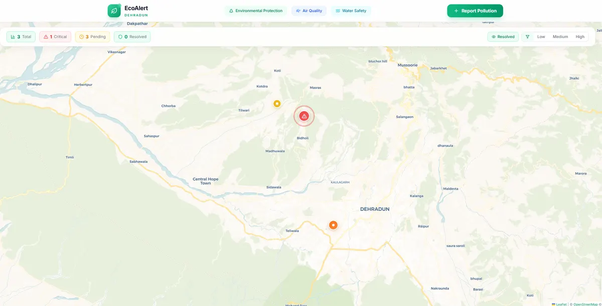 EcoAlert.in — real-time pollution reporting map